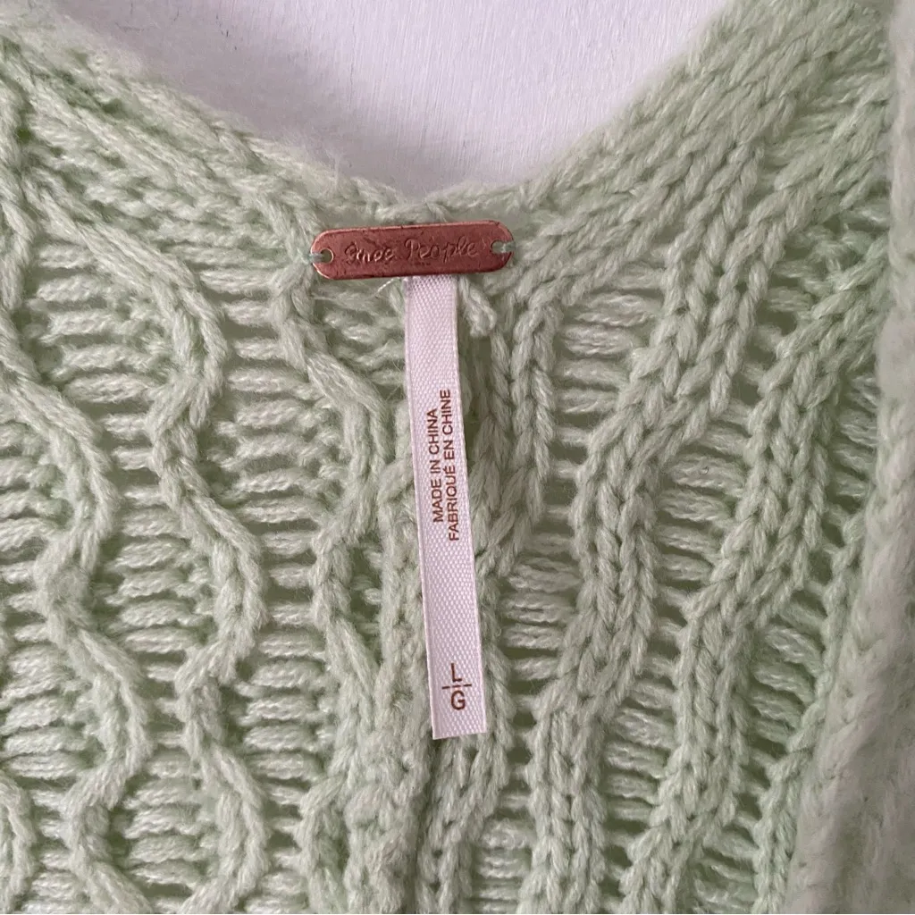 Free People Over You Light Green Mint Cardi Wrap Cardigan Sweater size Large - Image 10