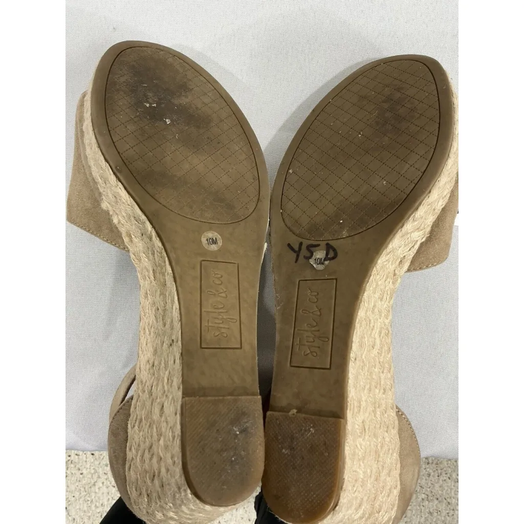 Womans Style & Co Seleeney 10 M Faux Suede Tan Open Toe Espadrille Wedge Sandal Brown - Image 8