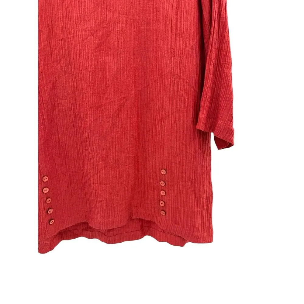 Soft Surroundings Size Medium Oceo Two Piece Set Pants Tunic Red Crinkle Gauze - Image 4