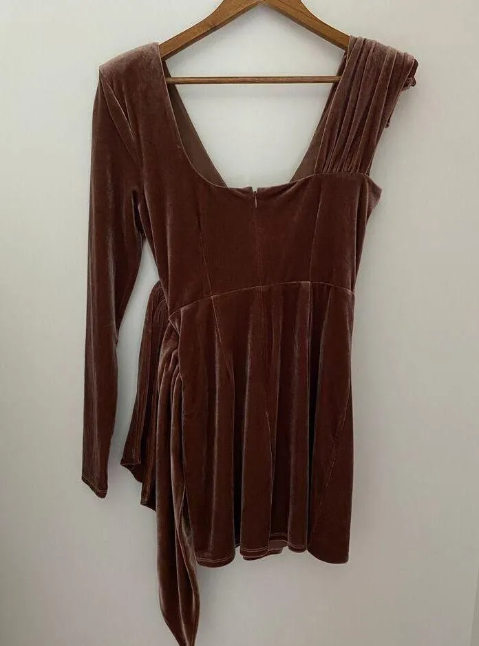 Michael Costello Revolve Lafayette Dress Velvet Chocolate Brown One Shoulder Size M - Image 10