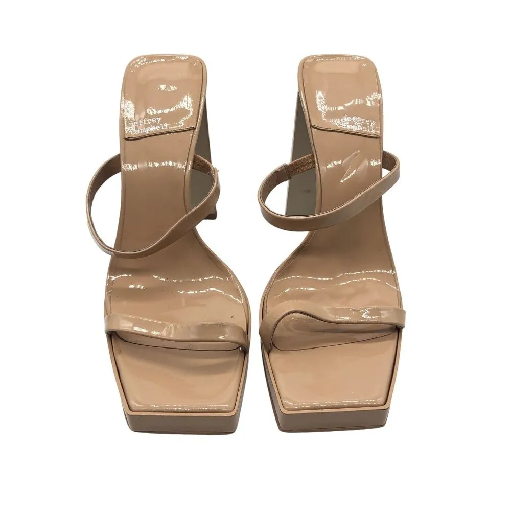Jeffrey Campbell Hustler Patent Leather Beige Square Toe Block Heel Sandals 10 - Image 2