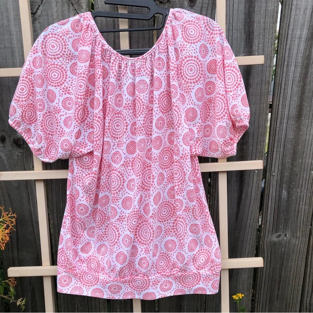 Sunburst Print Pink Top Blouse M - Image 6