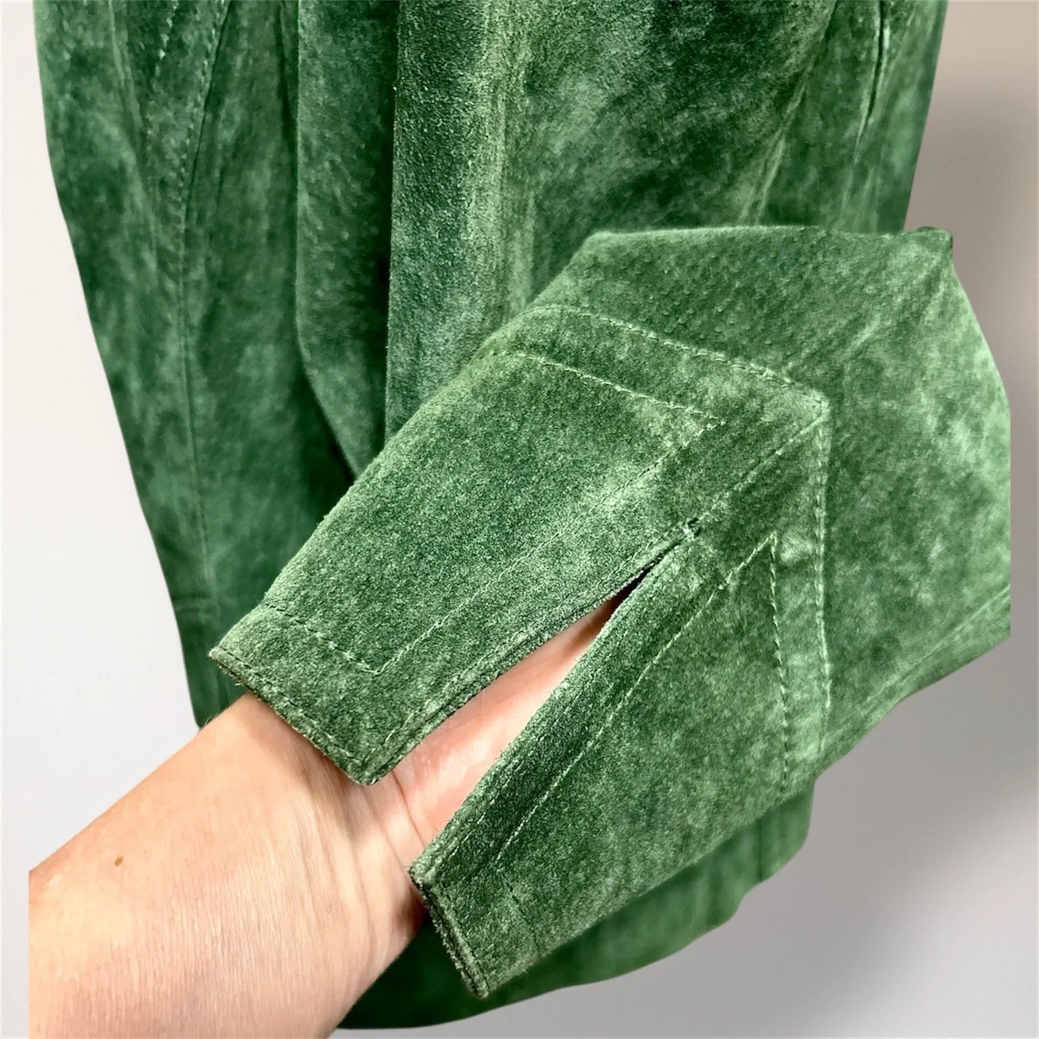 A.M.I. Green Suede Leather Jacket Zip Front Forest Wash Vintage Y2K Western Moto Size L - Image 7