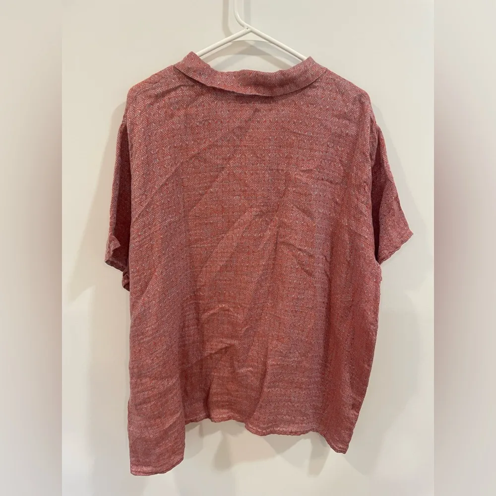 Flax Linen Red Short Sleeve Button up sz Large - Image 10