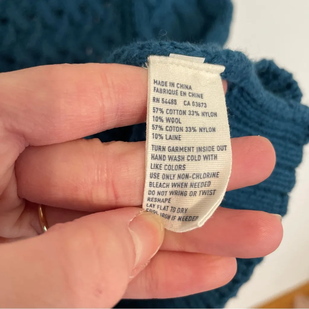 AMERICAN EAGLE AEO AE Teal Blue Open Weave Cable Knit Scoop Neck WOOL Sweater L - Image 8