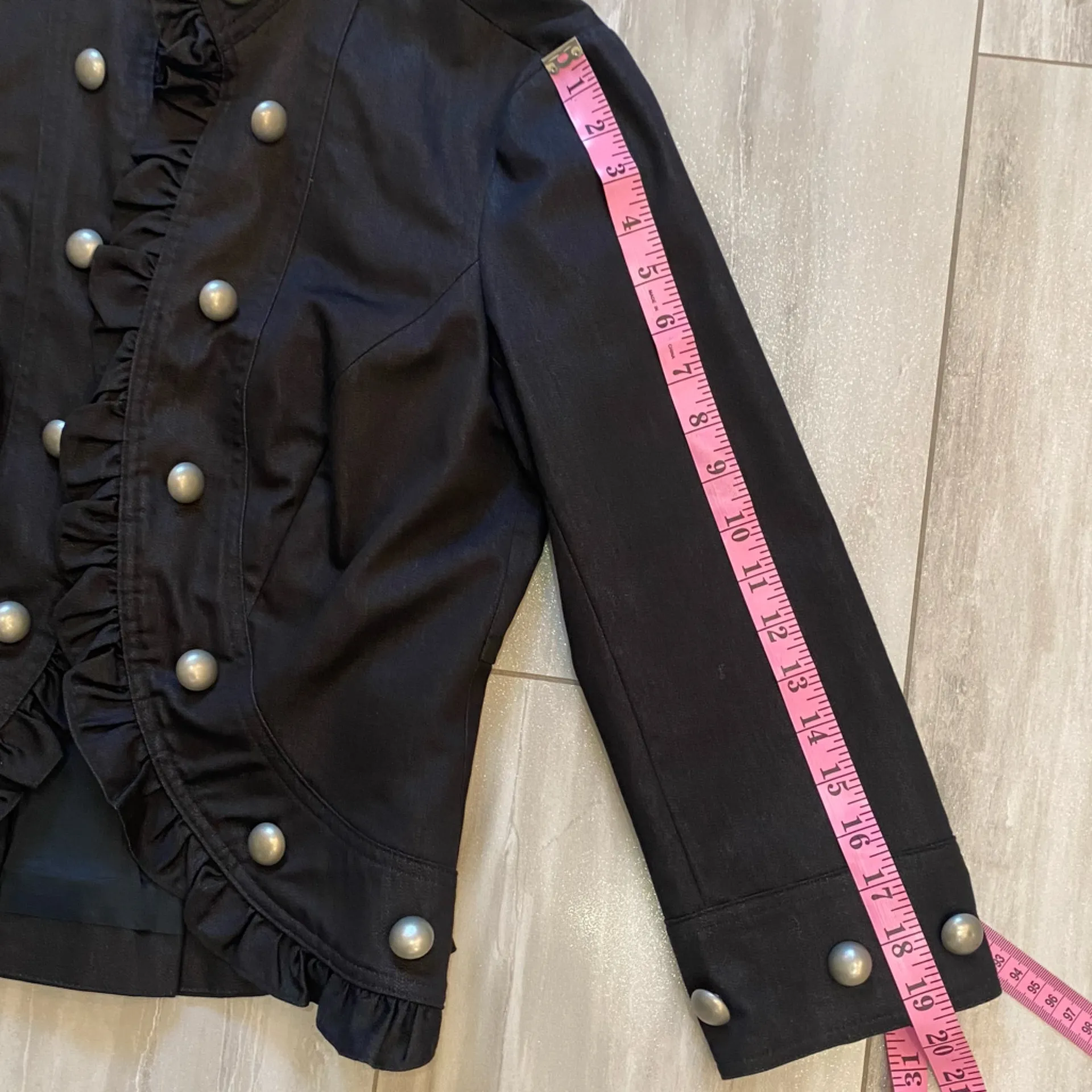 John Paul Richard Black Open Jacket with Decorative Buttons and Ruffles, Medium - Image 11