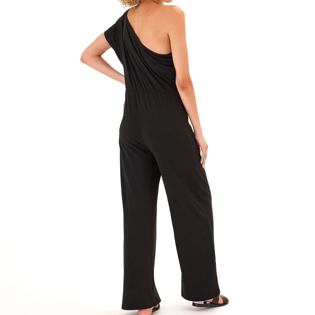 THREADS 4 THOUGHT SHIVANI LUXE JERSEY ONE-SHOULDER JUMPSUIT BLACK. SIZE M - Image 8