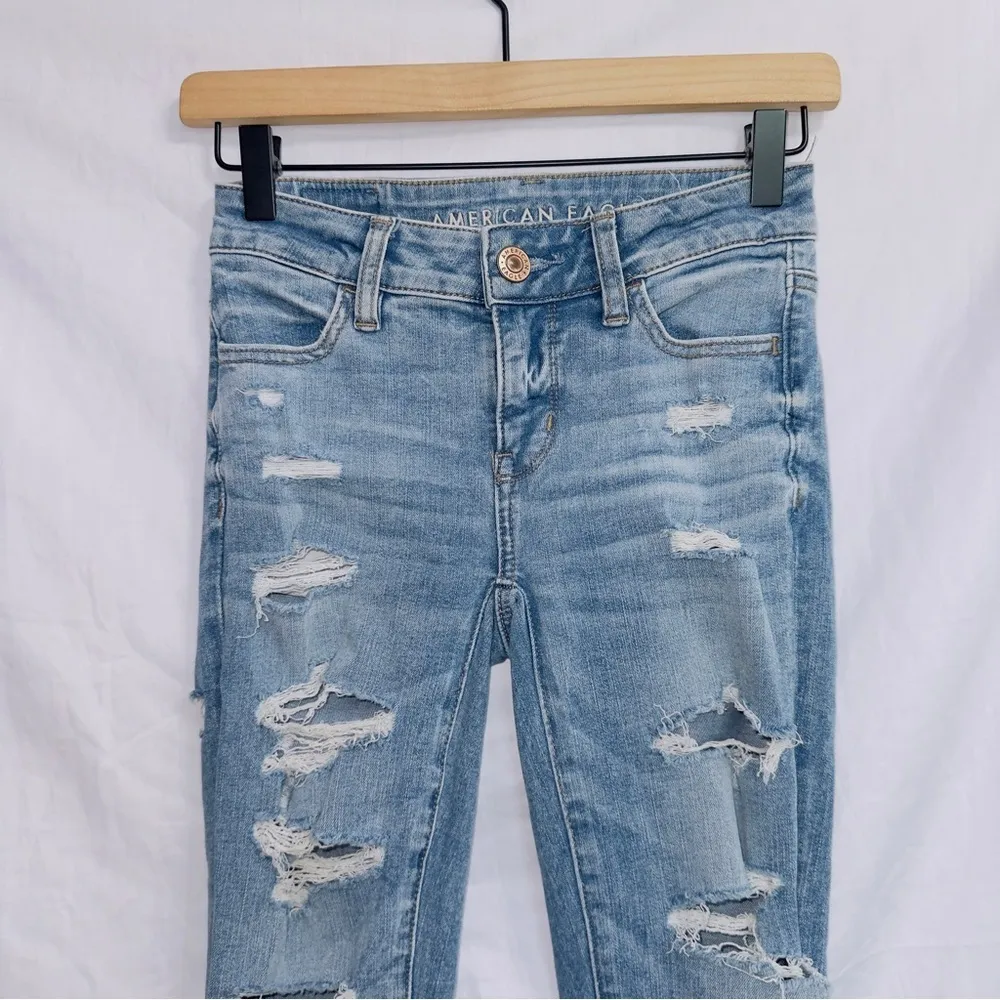 American Eagle The Dream Jean Mid Rise Distressed Frayed Hem Jegging Jeans - Image 3