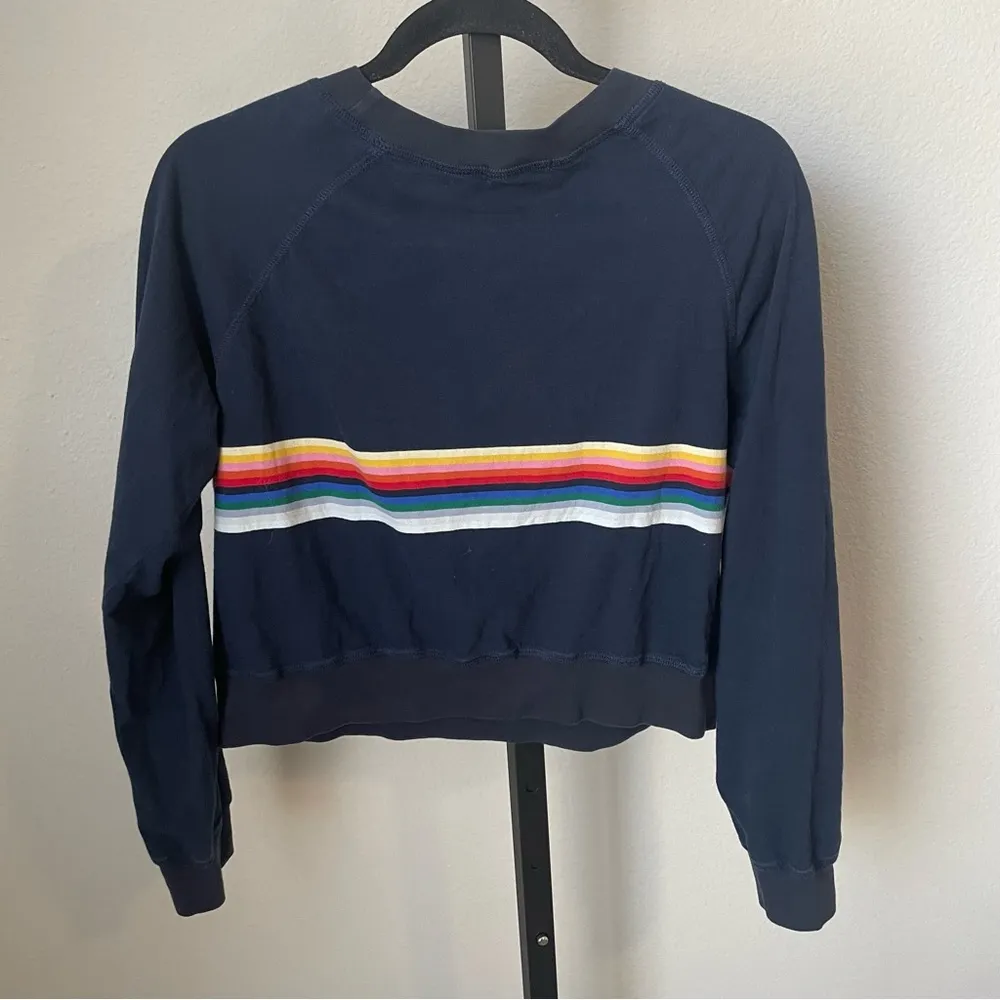 Mod Ref Navy Blue Rainbow Horizontal Strip Long Sleeve Top Size Medium - Image 2