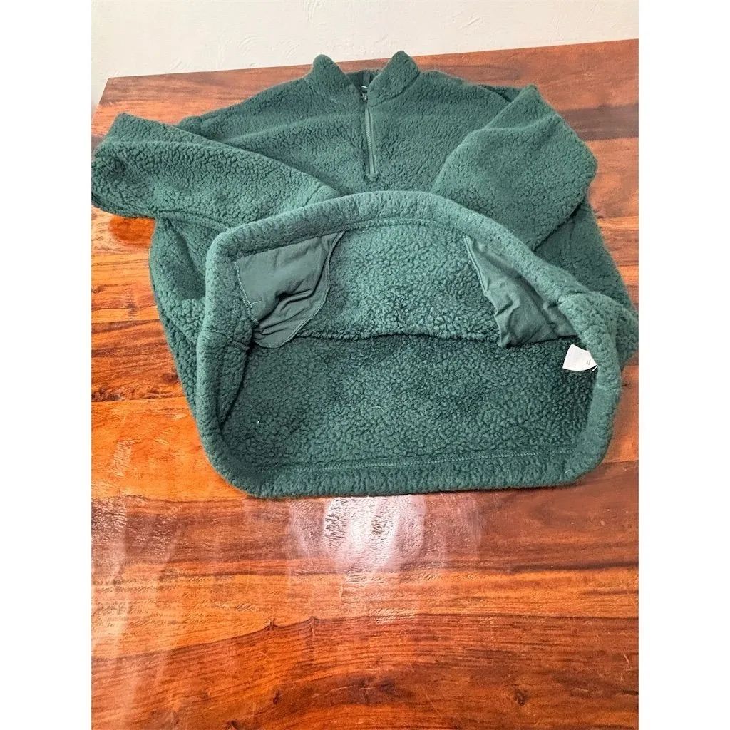 Lands' End Women's Faux Shearling Fleece Pullover Green Size M - Image 2