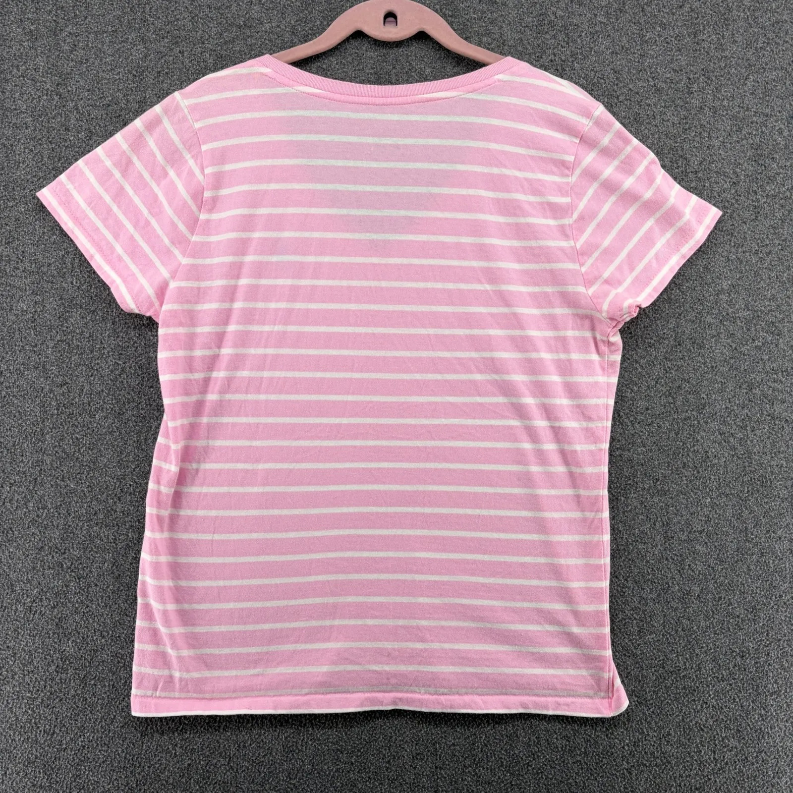 Ralph Lauren  Women Pink Stripe V Neck Short Sleeve T Shirt Polo Pony Logo Med - Image 5