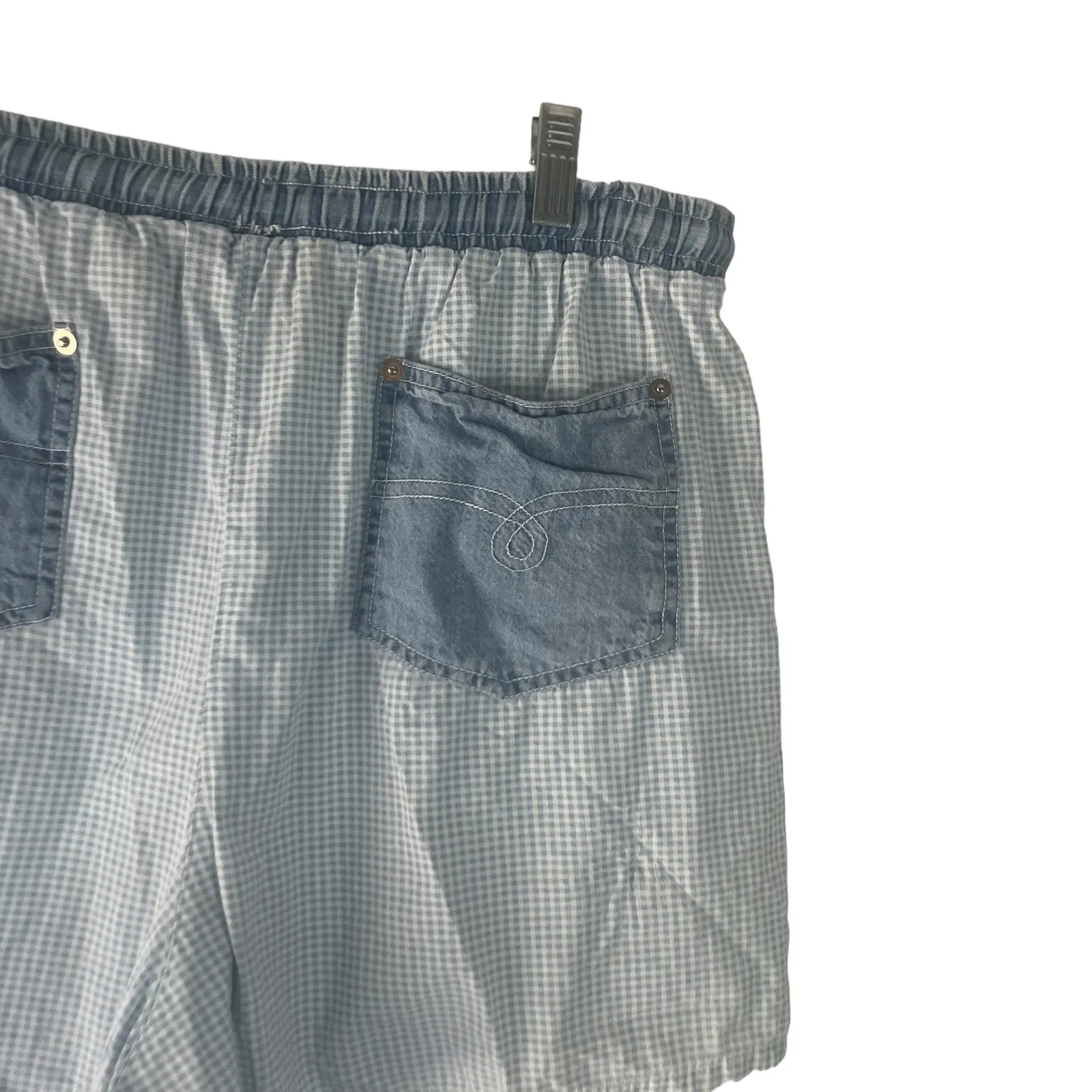 Saeeon Vintage 90s Women's Size Medium Checkered Flowy Pull‎ On Shorts Blue - Image 5