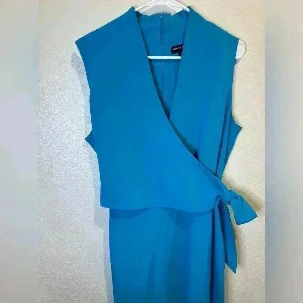 Valerie Dresses Vintage Y2K 100% Pure‎ Silk Side Tie Stylish Midi Dress Size 14 Blue - Image 3