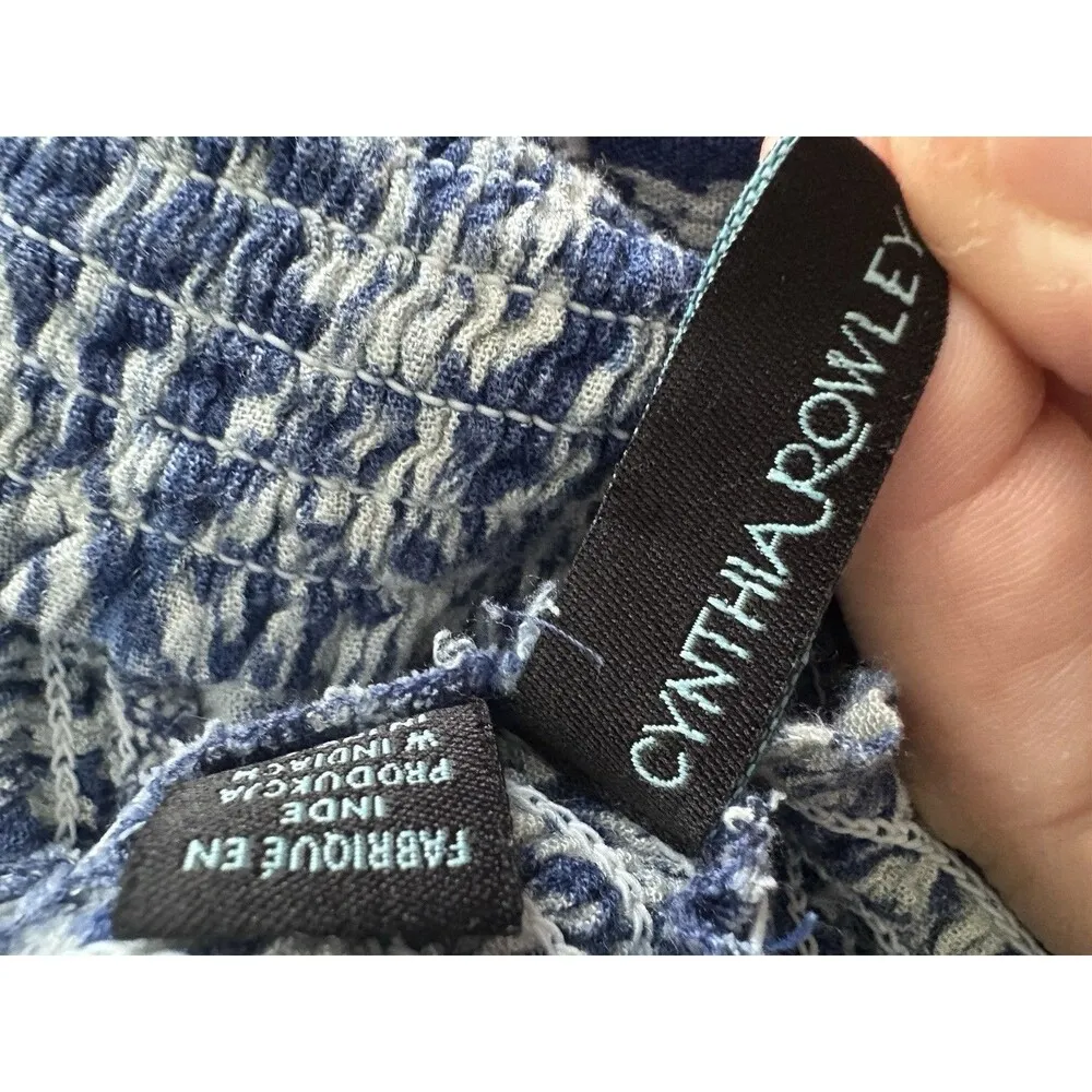 Cynthia Rowley Womens Blue White Pattern Smocked Waist Palazzo Pants Large - Image 4