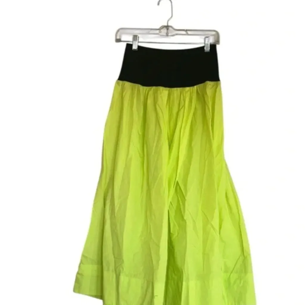 NWOT Free People  Color Block Midi Cotton Skirt Lime Green Black Medium - Image 4