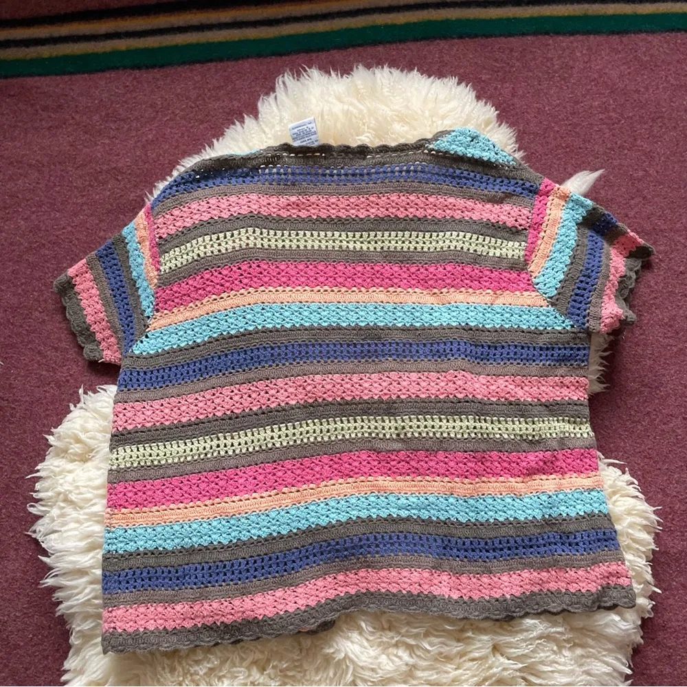 White Stag Vintage 90s crochet button front top open weave  - Image 4