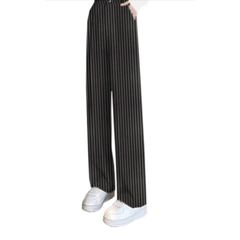 NEW Black Striped Wide Leg Pants Career Straight M 28” inseam Black Size M - Image 7