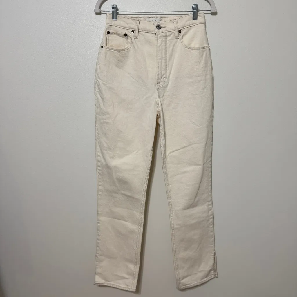 Abercrombie & Fitch The 90s‎ Straight Ultra High Rise Size 27 4 Split Hem Cream - Image 3