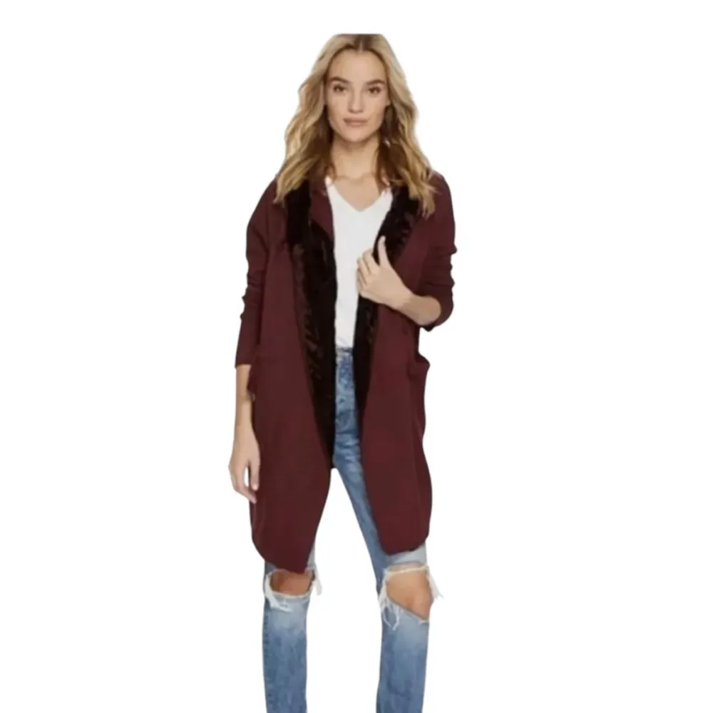 Free People Westwood Hooded Cardigan Women Small Velvet Robe Boho Long Duster - Image 12