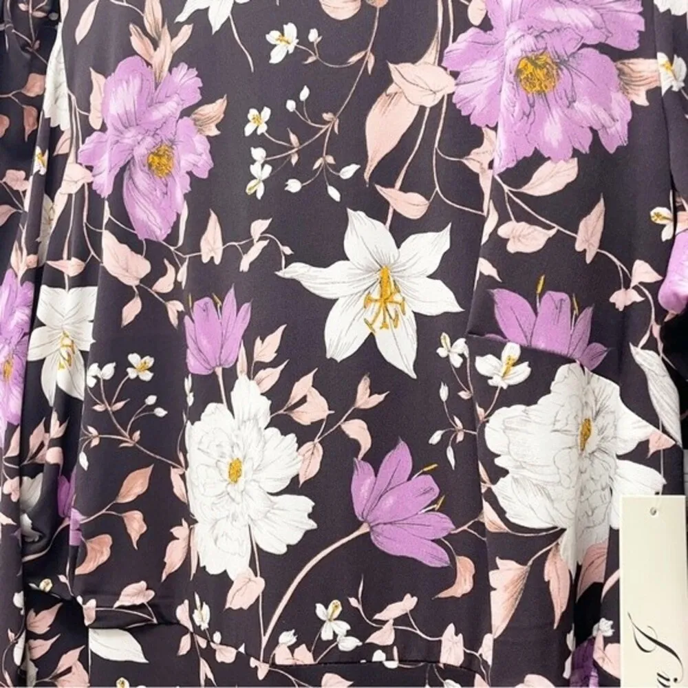 NWT Eliza J Floral Long Sleeve Shirred Midi Dress Aubergine Blooms Plus Size 20W - Image 9