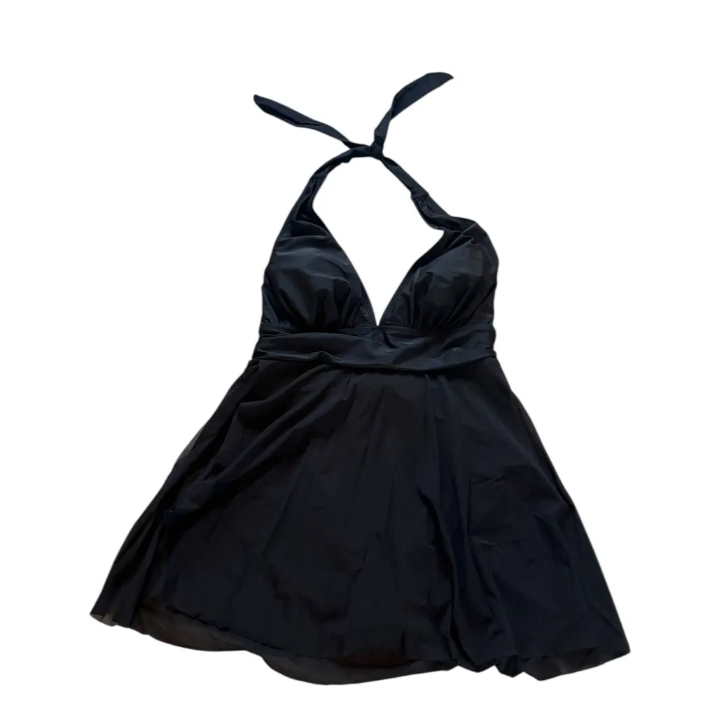 Cupshe Black One Piece Swimsuit Dress Halter Top Tummy Control Womens 1X NEW - Image 2