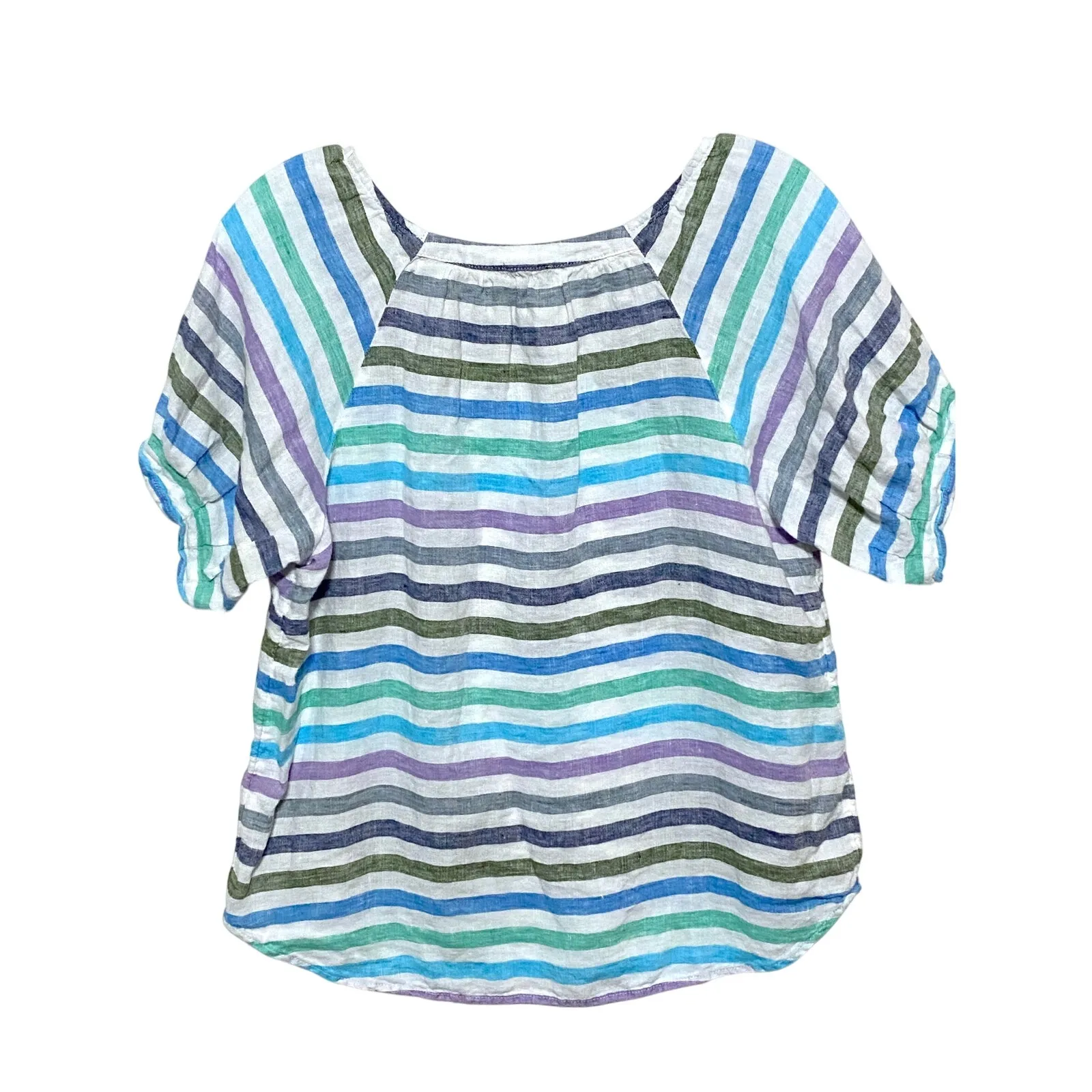 Talbots Linen Popover Rockport Stripe Top PS Coastal Preppy Chic Flowy Beachy - Image 3