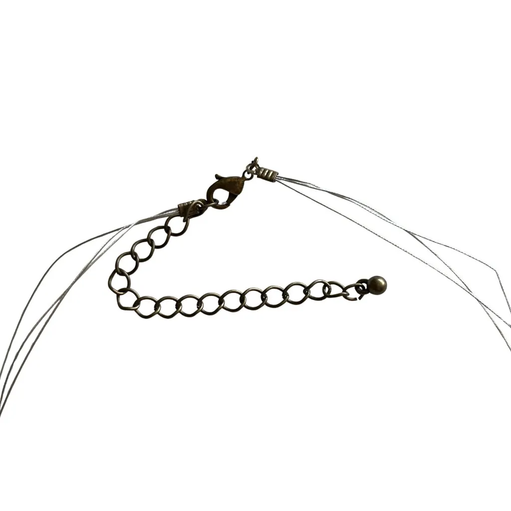 Beaded Layered Illusion Wire Necklace Orange Green Fall Tiered Boho 15-18.5” Adj - Image 7