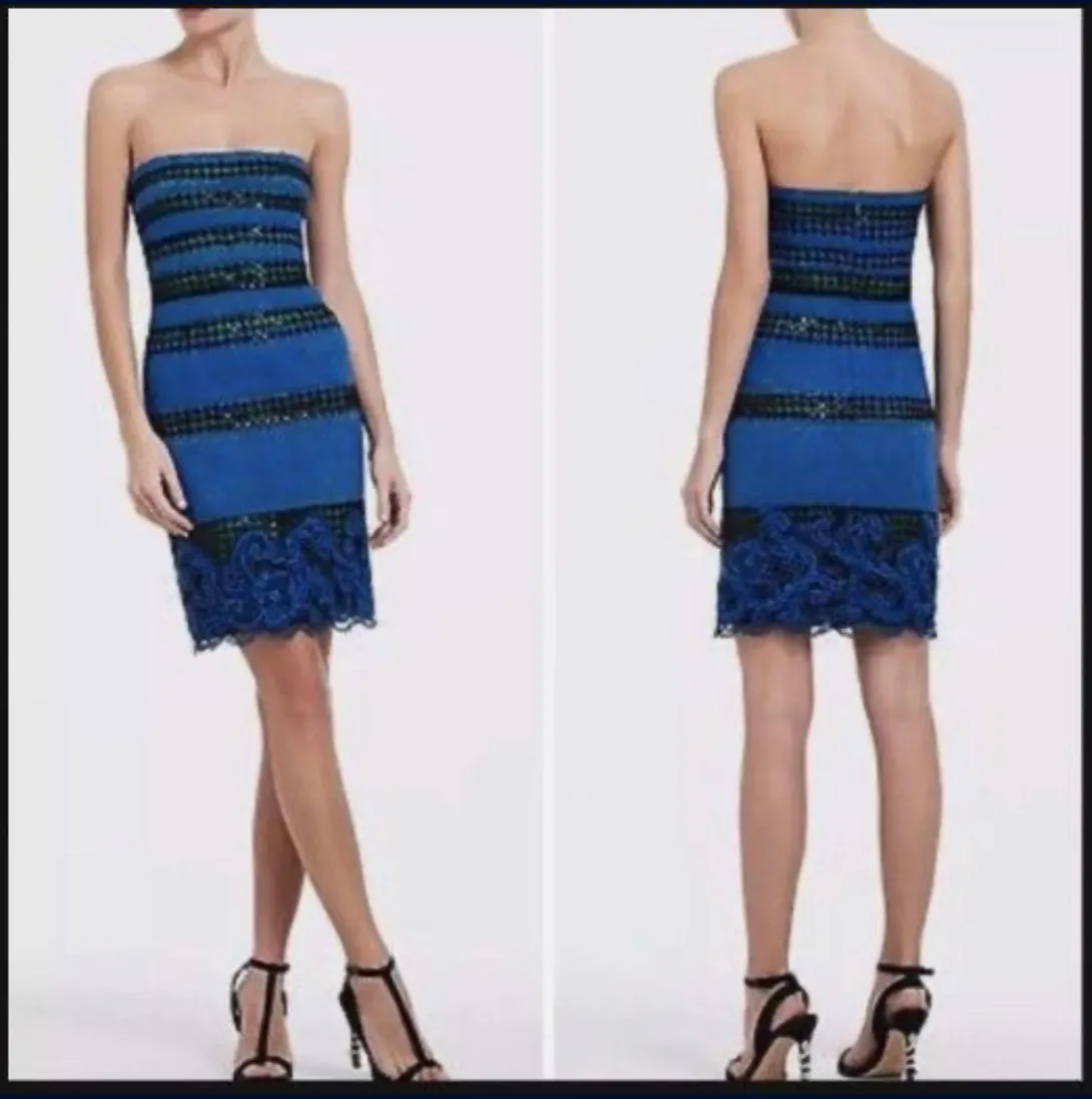 BCBGMAXAZRIA Sequin and knitted Manuela Dress, 8, Blue and Black - Image 2
