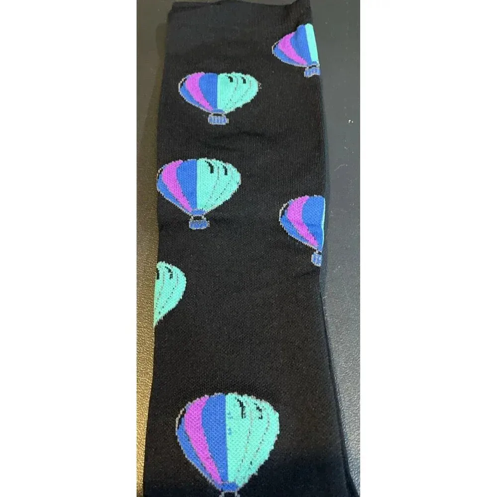 Compression Women Socks Nurse Travel Knee High Colorful Hot Air Balloons S/M NEW Blue - Image 2