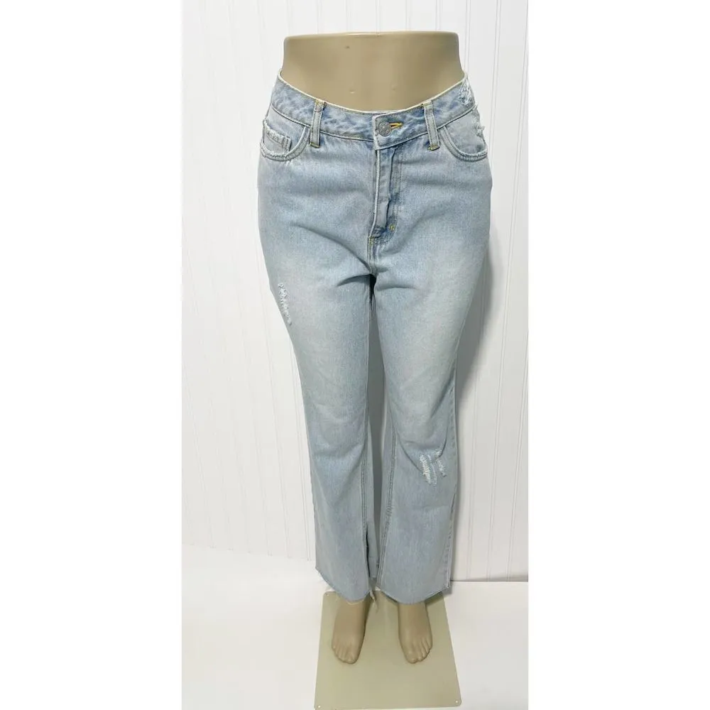 Avec Les Filles Jeans Straight Leg High Rise Jeans With Slit Hem Blue Size 28 - Image 2