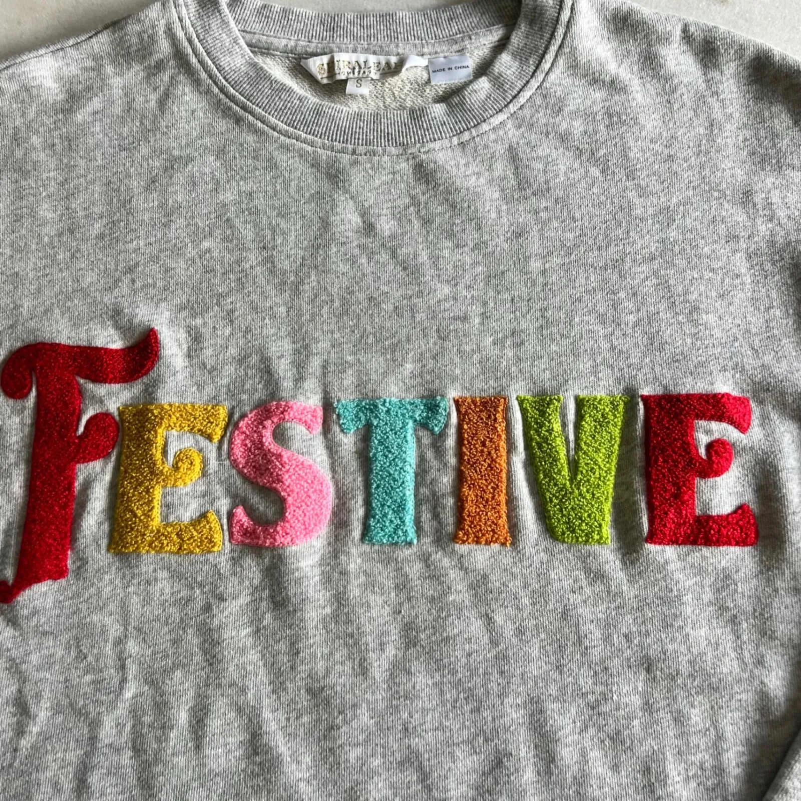 Shira Leah Chicago‎ Festive Sweatshirt Multicolor Embroidered Letters - Small - Image 2