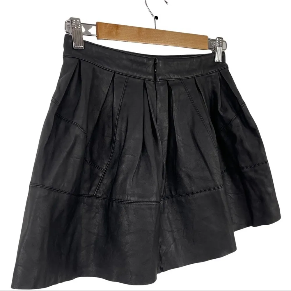 ASOS Faux Leather Pleated Black Mini Skater Skirt Size 2 - Image 9