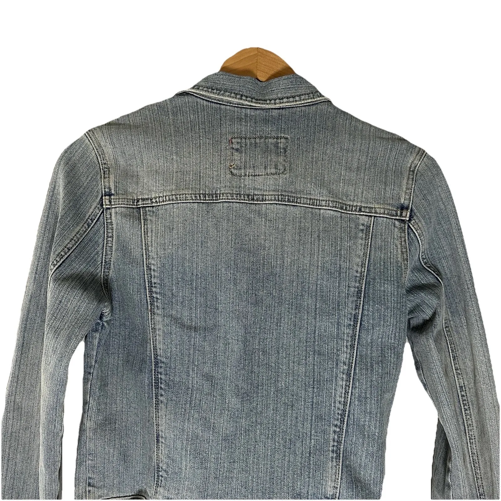 VTG Y2K Hollister Stretch Denim Jacket Junior L Fitted Button-Up Jean Coat - Image 4