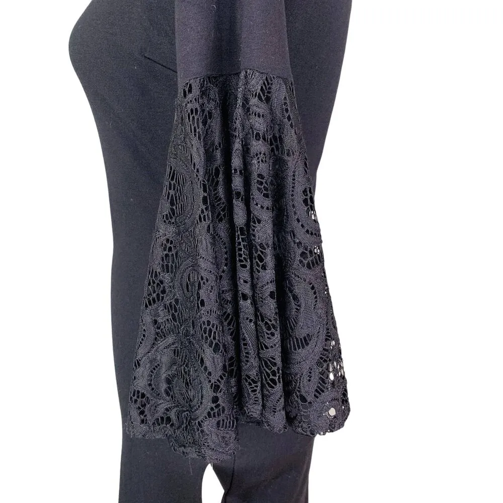 Bar III Dress M Anthracite Black Lace Bell Sleeves Back Zipper Stretch New - Image 6
