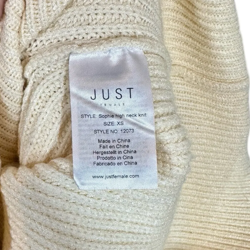 JUST FEMALE Sophie High Neck Chunky Knit Voluminous Sleeve Sweater Antique White Size XS - Image 11