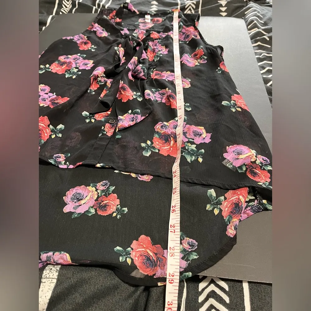 Vintage Sleeveless Floral Sheer V-Neck Tie Tank Top Blouse Women’s Sz M EUC - Image 7