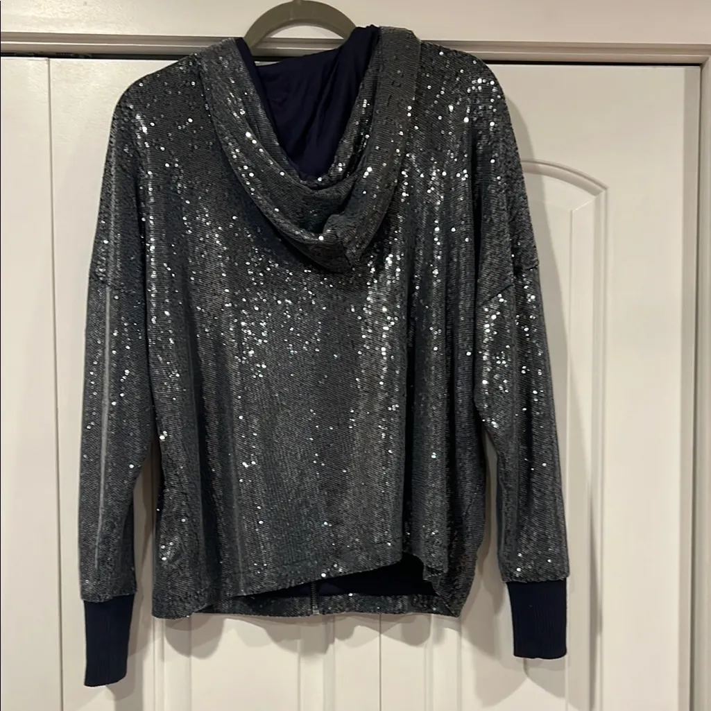 Anthropologie postmark Blue Sequined Zip-Up Hoodie medium‎ - Image 8