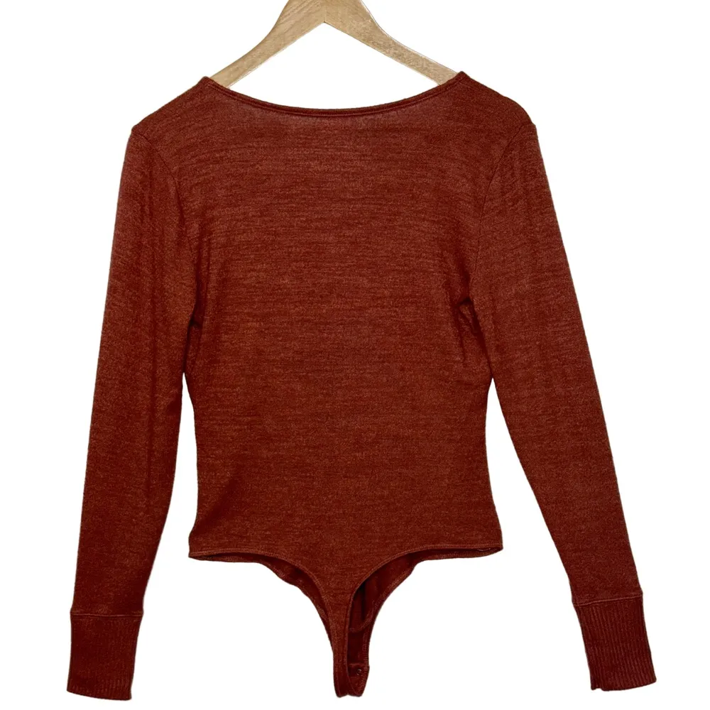Abercrombie & Fitch Soft A&F Brown Red V-Neck Long Sleeve Bodysuit Womens Size M - Image 2
