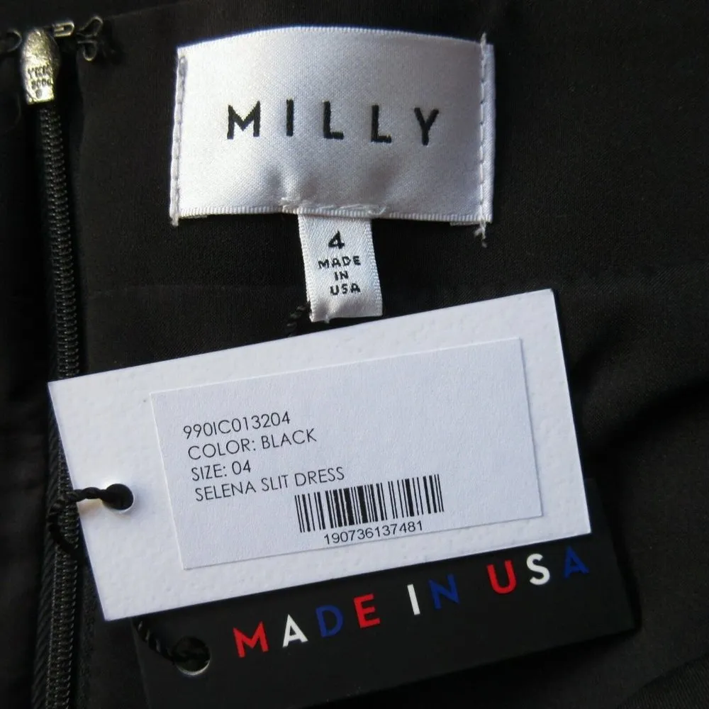 NWT MILLY Selena in Black Italian Cady Slit Side Sheath Dress 4 $485 - Image 8