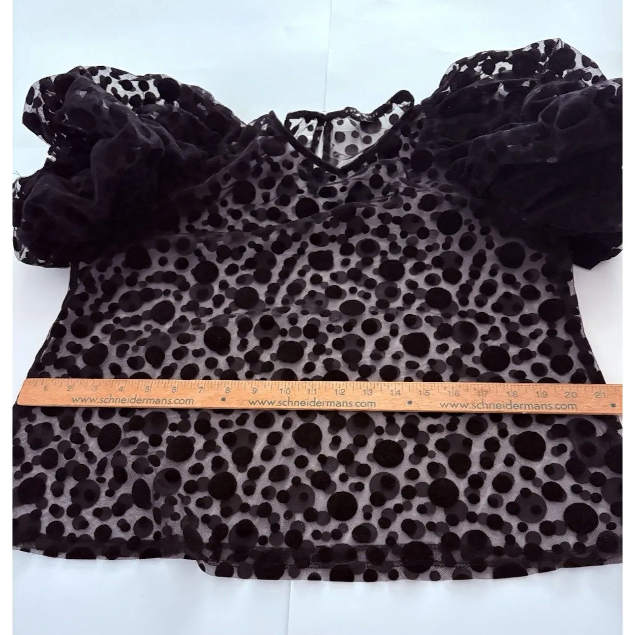 Haute Monde Womens Large Black Sheer Dots Puff Sleeves Whimsigoth Fairy Coquette - Image 9