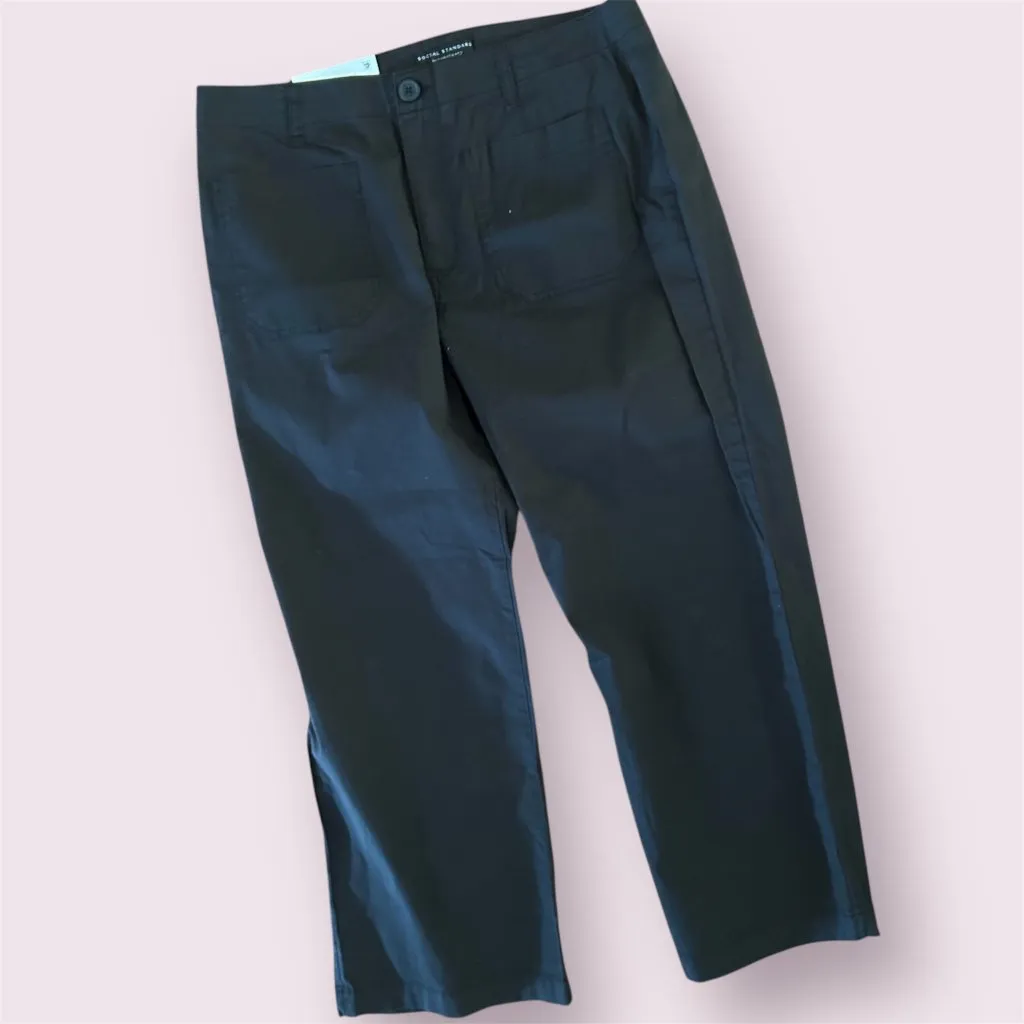 NWT Social Standard by Sanctuary Ladies Juliet Twill Crop Pant Straight Wide Leg Black Size 12 - Image 2