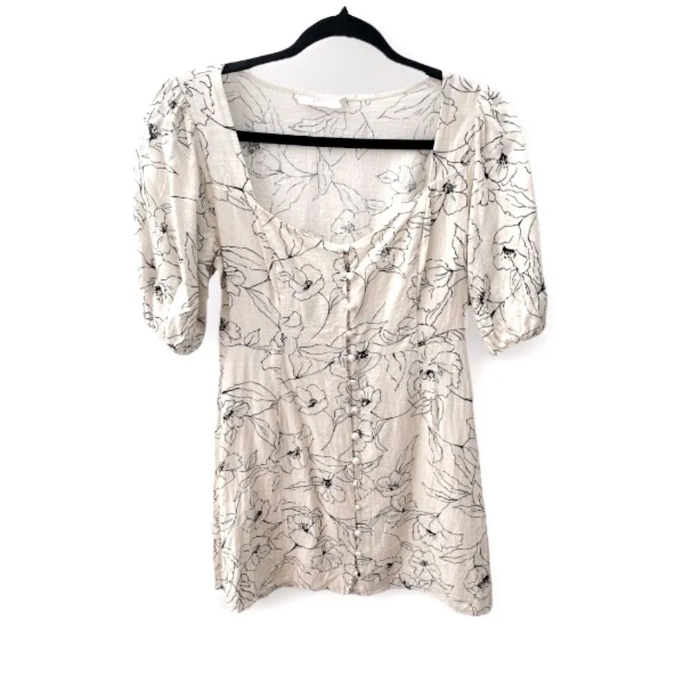 LUSH Puff Sleeve Floral Babydoll Dress Sz Small Sweetheart Button Front Milkmaid - Image 3