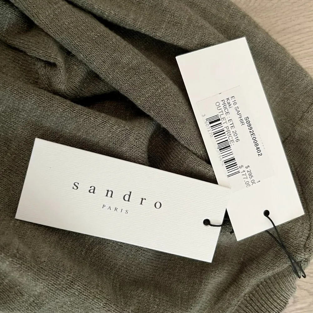 Sandro Paris Sweater Linen Blend Pleated Long Sleeve Stretch Woman Green - Image 6