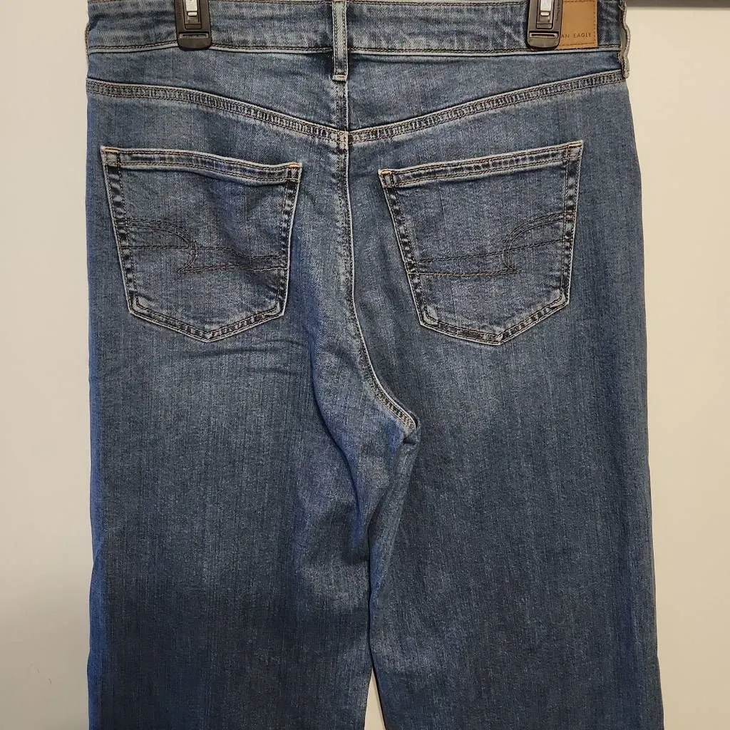 American Eagle Size 10 Super High Rise Baggy Wide Leg Jeans Destroyed - Image 5