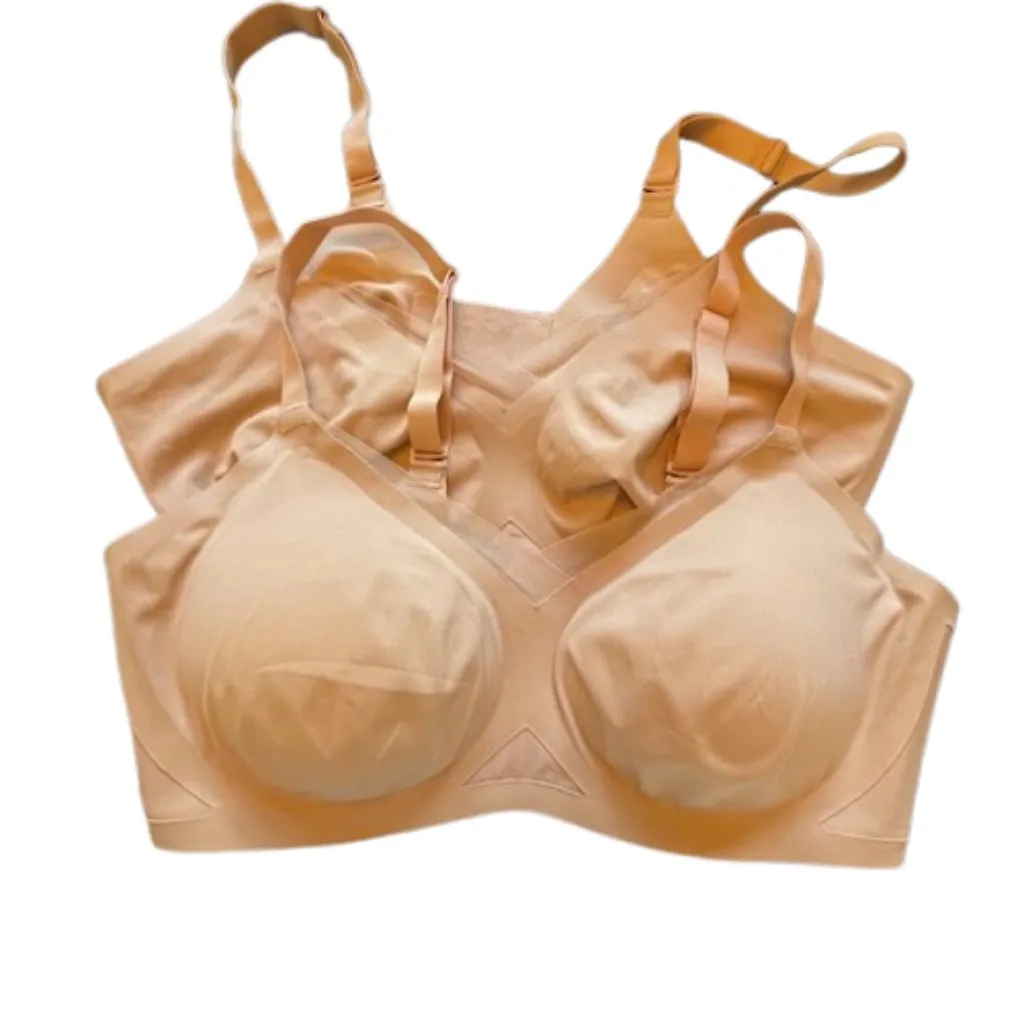 HoneyLove CrossOver Bundle of 2 Bras Wireless Comfort Back Smoothing Large Tan - Image 7