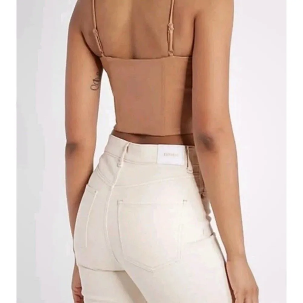 NEW Express Body Contour Faux Leather Corset Cropped Top Tank Cami Crop Tan XL - Image 3