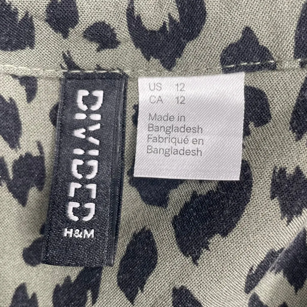 Divided Khaki Green Leopard Print Button Up Tie Waist Mini Dress Sz 12 - Image 10