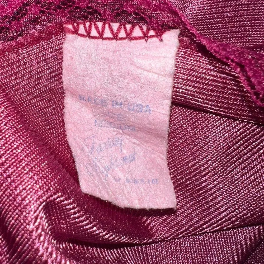 VINTAGE Fantasy Nightwear Pajamas Set Womens Medium Purple Nylon 2 PC Top Pants - Image 4