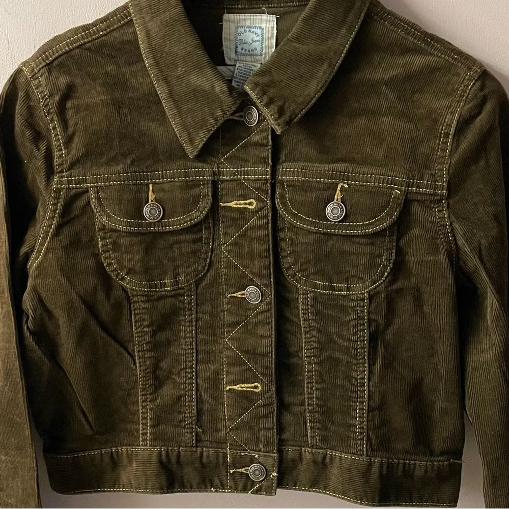 Vintage Y2K Old Navy Stretch Dark Brown Corduroy Cropped Jacket Size M EUC - Image 11