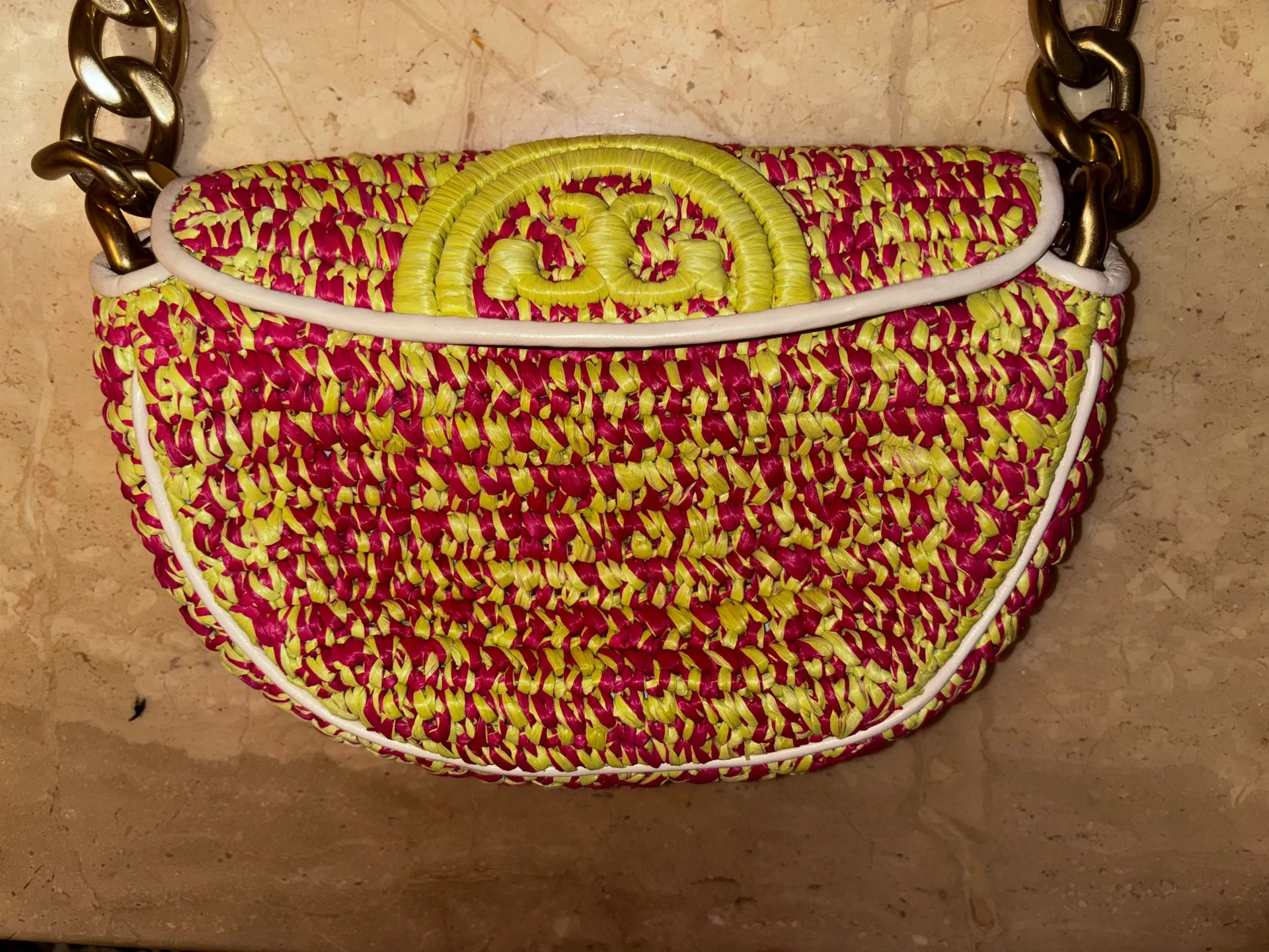 Tory Burch Pink and green Shoulder Bag with Chain Strap - Image 4